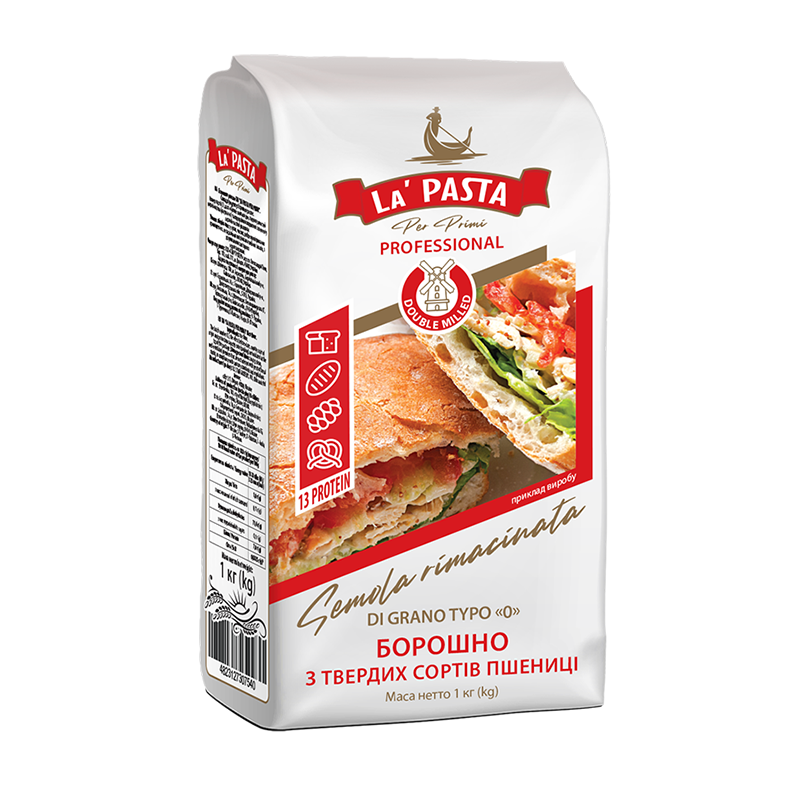 Борошно  з твердих сортів пшениці  RIMACINATA ТМ «LA PASTA PER PRIMI» Помел "0" 1кг